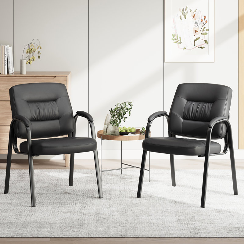 Modern Faux Leather Guest Chair with Armrests – Stackable Office and Reception Chair with Metal Frame