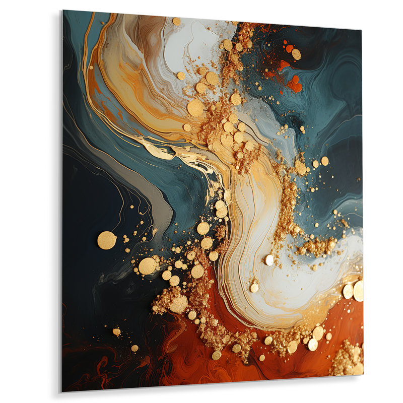 Tempête de pierre blanche, bleue et orange II - art mural abstrait en métal, H 20 po x l 12 po x P 1 po