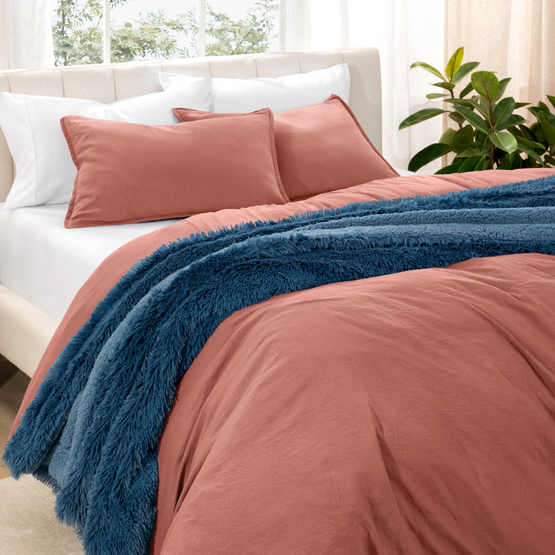 Washed Microfiber Duvet Cover Set, Queen Duvet Cover + 2 Standard Shams, Dusty Rose