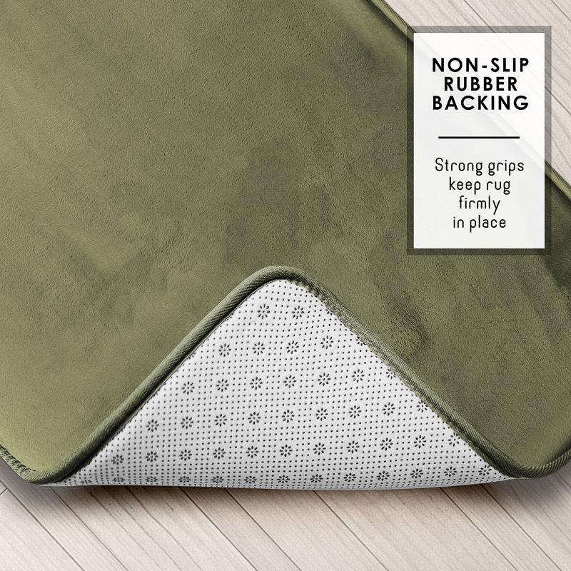 Aighan 3 Piece Ultra Soft and Absorbent Memory Foam Bath Rug Set with Non-Slip Backing, Sage Green
