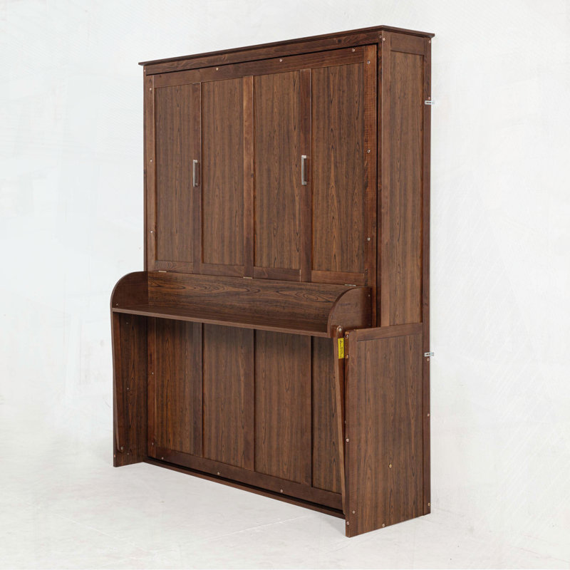 Queen Size Murphy Bed with Shelf, Gas Struts, and Wall Cabinet