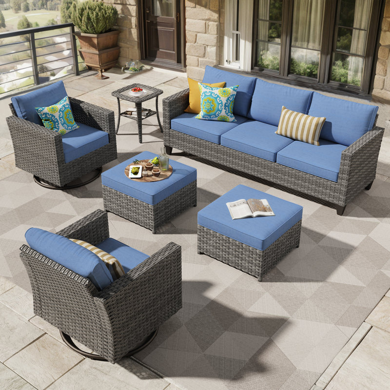 Ensemble de mobilier d'extérieur avec canapé 6 pièces, Bleu