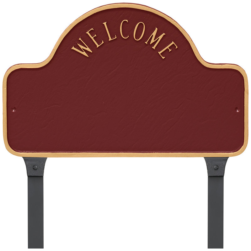Enseigne d’adresse pour pelouse sur 3 lignes, Rouge brique / Or