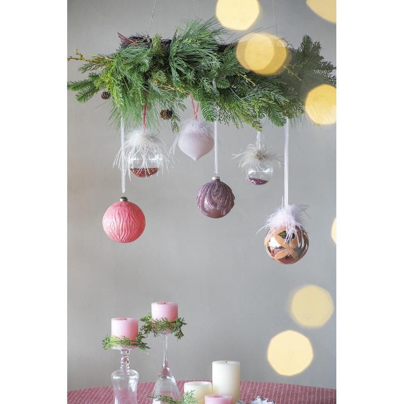 Boules de Noël en verre rose (ensemble de 6) | Décoration d'arbre de 3,9 pouces