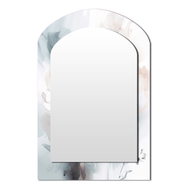 Soft Light Grey Flowers II - Floral Arch Unique Wall Mirror, Traditional Asymmetrical Mirror, Printed Metal Art