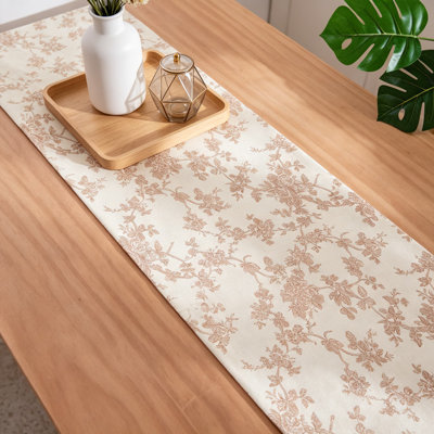 French Pastoral Table Runner 13X72 Inch, Cotton Farmhouse Tablecloth With Vintage Floral Print, Unbleached Home Decor For Dining Table