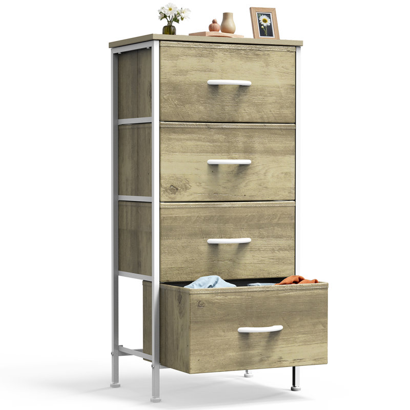 Enegess 4 Drawer Storage Dresser Chest, Yellow/White