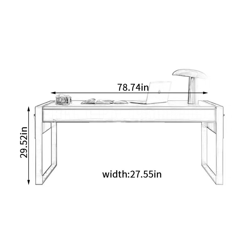 Bureau d'écriture moderne en cuir haut de gamme, H 29,52 po x l 78,74 po x P 27,55 po