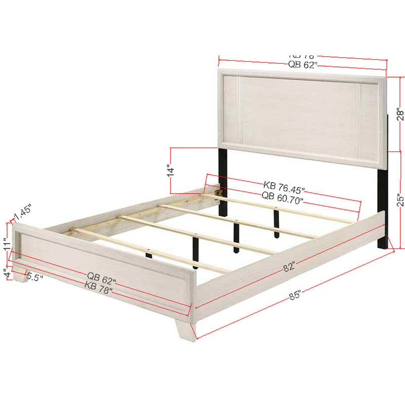 Lit à panneaux très grand 1pc de style contemporain, lit d'appoint en bois blanc / beige en apparence, mobilier en bois