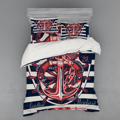 Anchor Marine Rudder Rope Anchor Chain Navy Backdrop Merchant Duvet Cover Set
