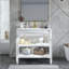 Lavabo de salle de bain de style Mid-Century avec verre à motif et bande lumineuse à capteur de mouvement, lavabo de salle de bain autoportant Farmhouse avec rangement, meuble-lavabo haut de gamme (robinet non inclus)-632656077