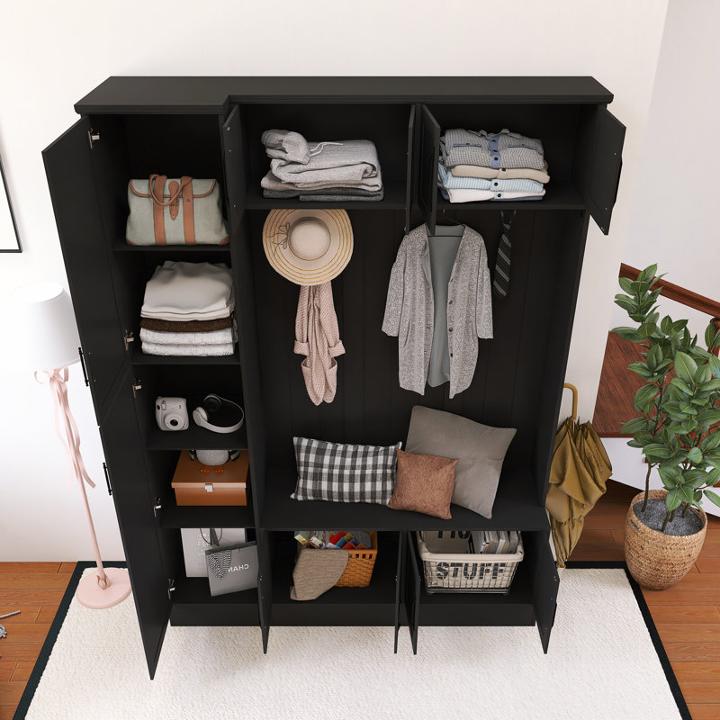 Arbre d'entrée 59,00 pouces avec 6 armoires, 4 crochets à manteau et une tablette réglable, Noir