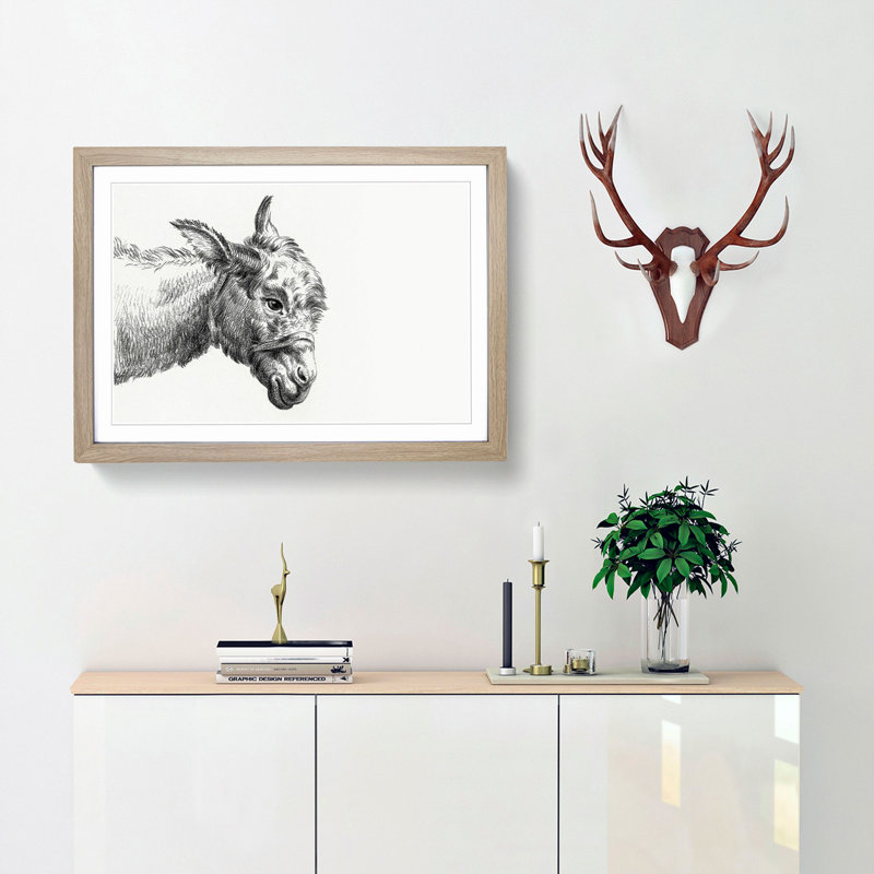 A Head Of A Donkey by Jean Bernard - Single Picture Frame Print, 33cm H x 45cm W x 2cm D, Oak Framed