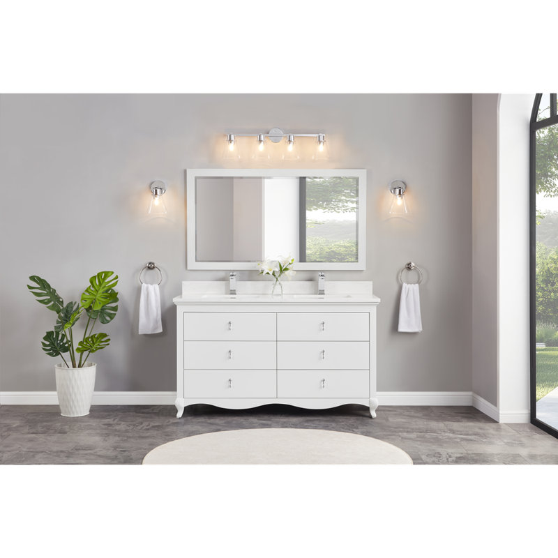 60" Solid Wood Sink Vanity  With 1' Artificial Stone Top, White