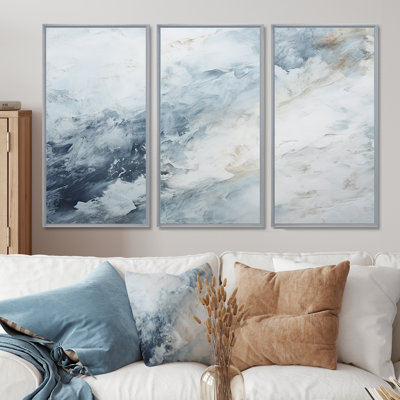Blue And White Snow Blooming II - Abstract Shapes Wall Art Print Set