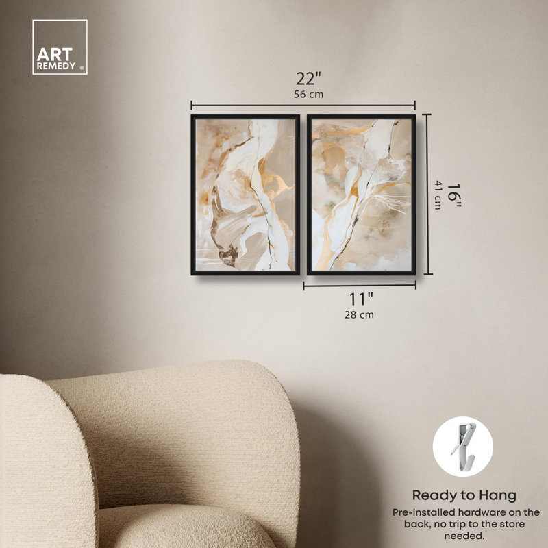 Ensemble de 2 reproductions sur toile Luxe , H 16 po x l 11 po, Impression dans un cadre flottant sans passe-parto, Noir