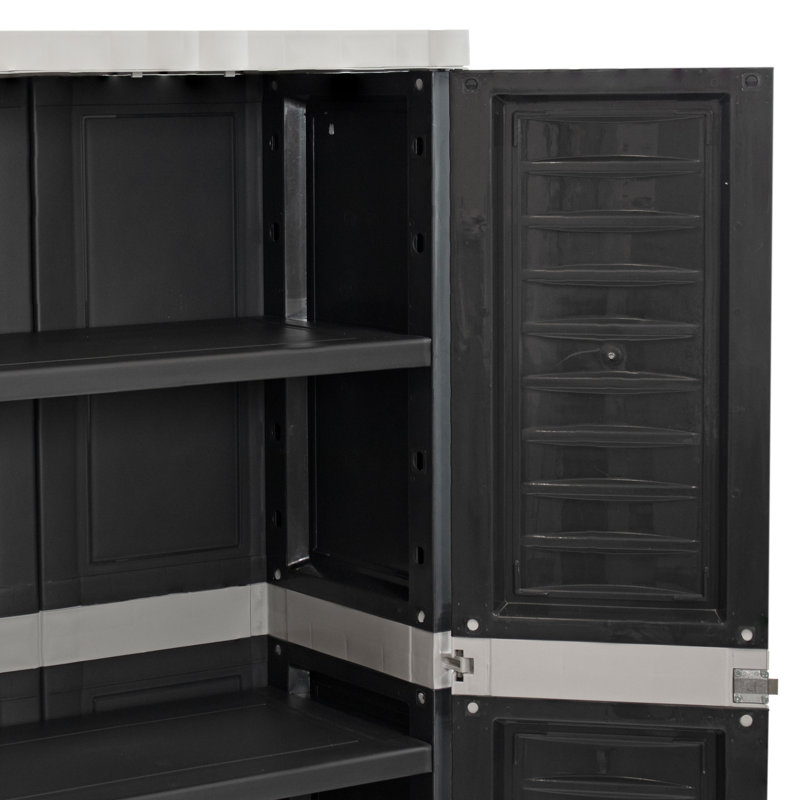 Lockable Storage Cabinet with 3 Adjustable Shelves and Bottom Drawer - Gray
