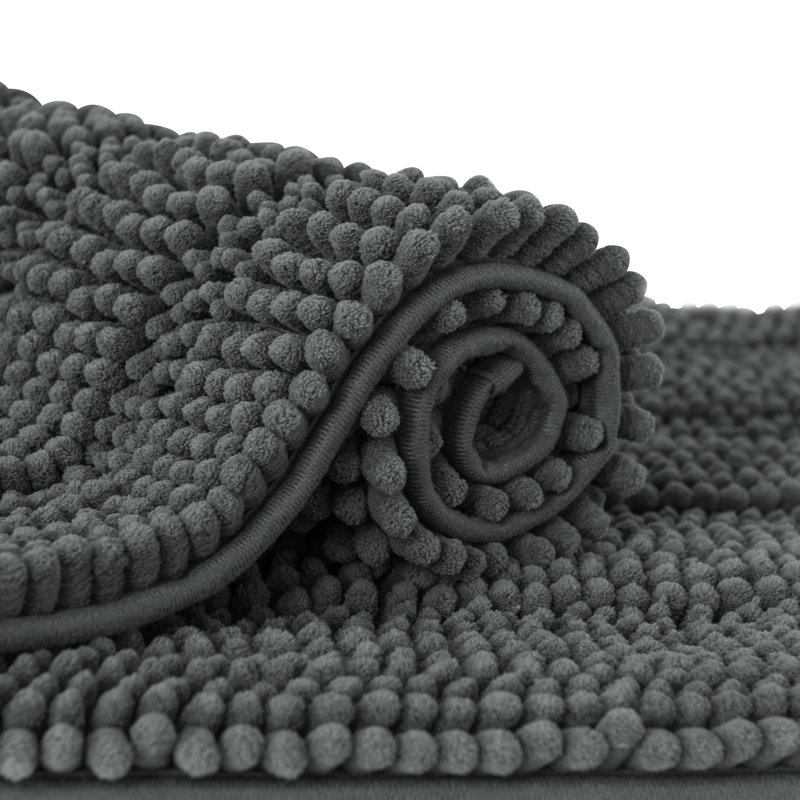 Chenault Soft Absorbent Microfiber Non-Slip Backing Rectangle Bath Rug, Grey, 20" W x 32" L