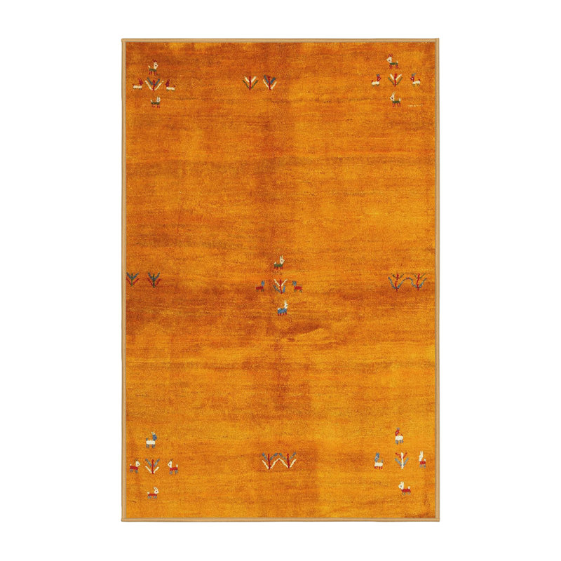 Tapis de zone jaune contemporaine, Rectangle 5 pi x 7 pi