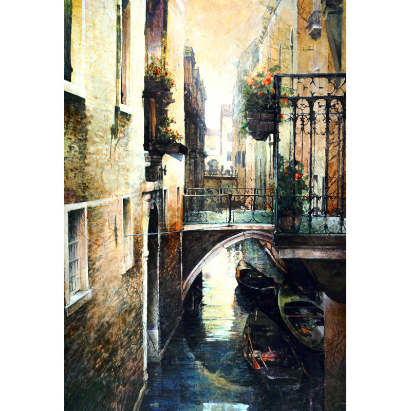 Italian Canal Machine-Made Painting Print , 12" H x 8" W, Wrapped Canvas, No Frame