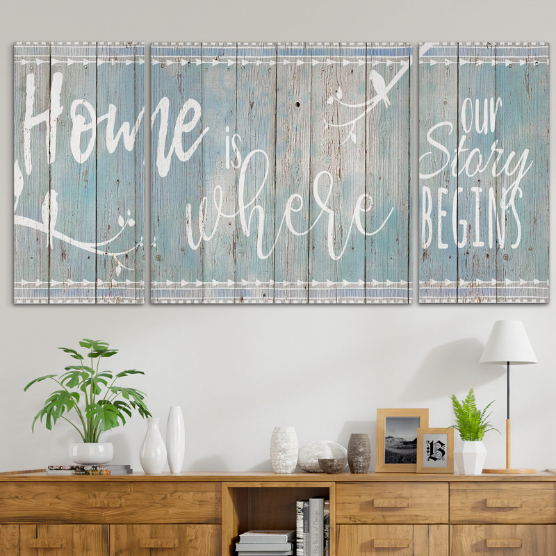 Home Story - Ensemble de 3 reproductions d'art textuel sur toile, H 24 po x l 48 po x P 1,5 po