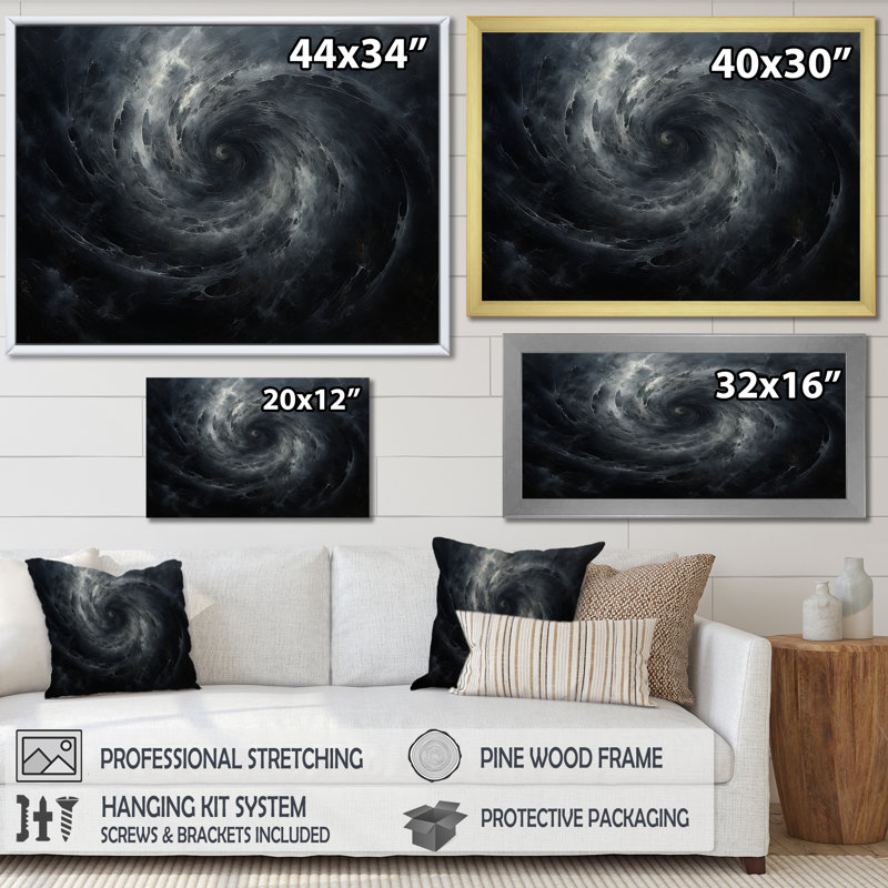 «Black Hole Quiet Quasar - Abstract Spirals», art mural sur toile_106164, Cadre flottant noir, H 24 po x l 32 po x P 1 po