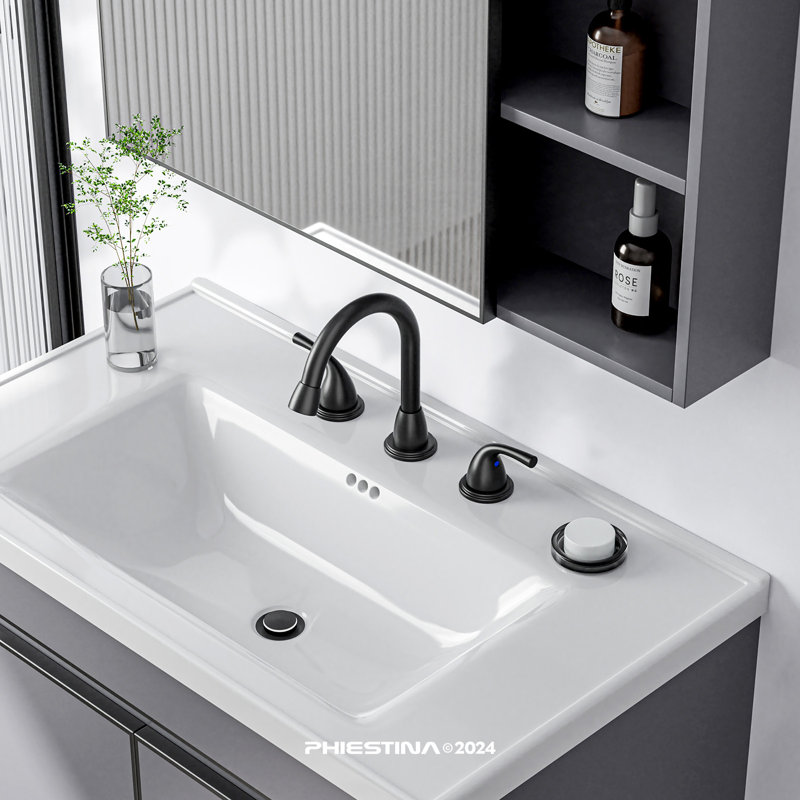 Pull Down Sprayer 8 Inch 3 Hole Bathroom Sink Faucet, 2 Handles Widespread Pull Out Bathroom Faucet, With Pop Up Drain And Water Supply Line