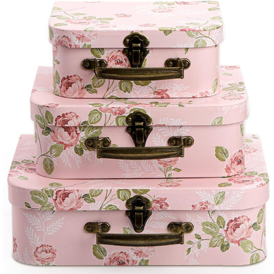 3 Pack Paperboard Suitcases Storage Box Decorative Storage Boxes Gift Boxes With Lids For Photo Storage Home Decoration, Wedding, Birthday, Anniversary, Pink
