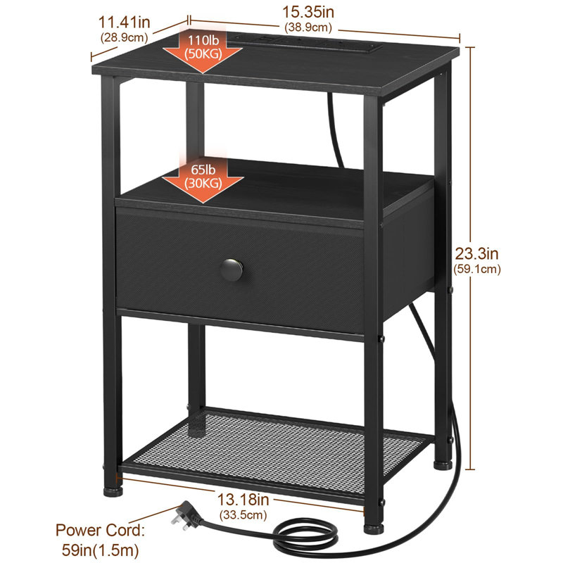 38.9cm W Metal Bedside Table