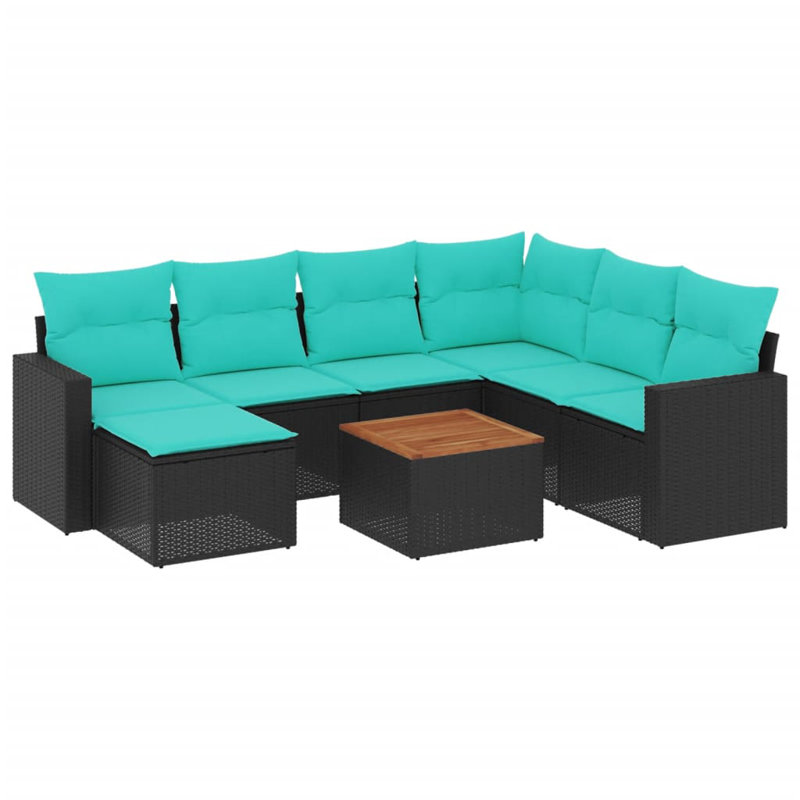 Vidaxl 8 Piece Patio Sofa Set With Cushions Poly Rattan, Blue, Black