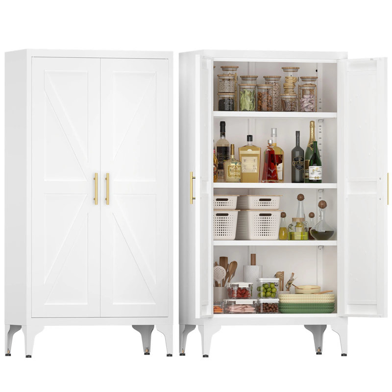 Metal Adjustable 2 Doors Metal Storage Cabinet Kitchen Pantry Cabinet With Adjustable Shelves all Steel Cabinet Locker For Kitchen, Living Room, Dining Room And Office,White
