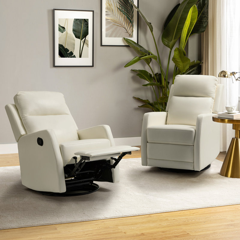 Giselle 26.5" Wide Manual Swivel Rocker Recliner with Metal Base, Ivory