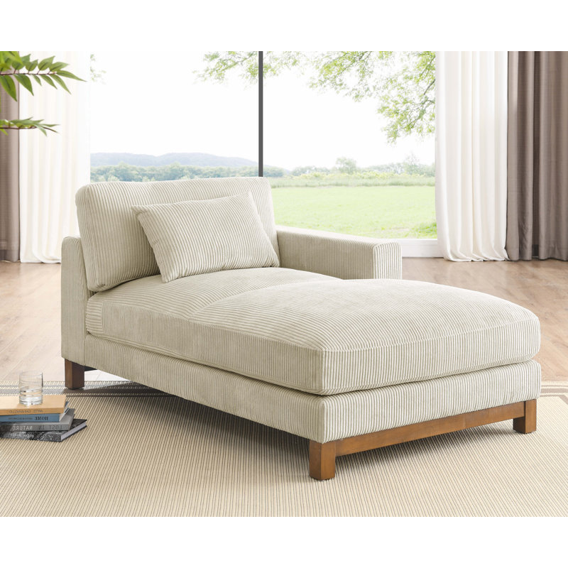 Chaise longue rembourrée Jadda, Accoudoir à droite (vu de face), Velours côtelé crème