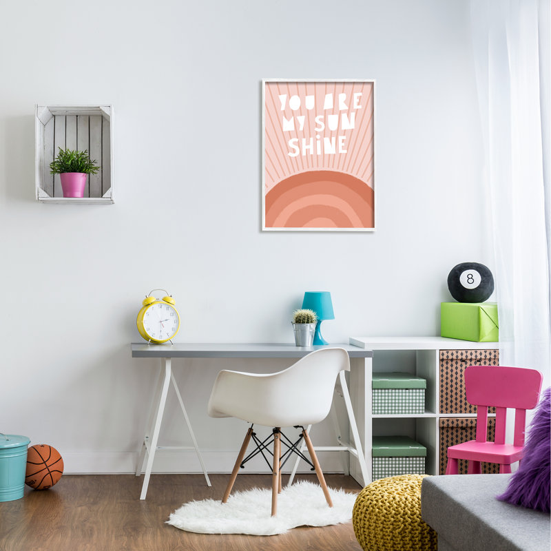 «My Sunshine Motivation», orange, rosé, arc-en-ciel, H 24 po x l 30 po, Giclée encadrée blanc bord de mer