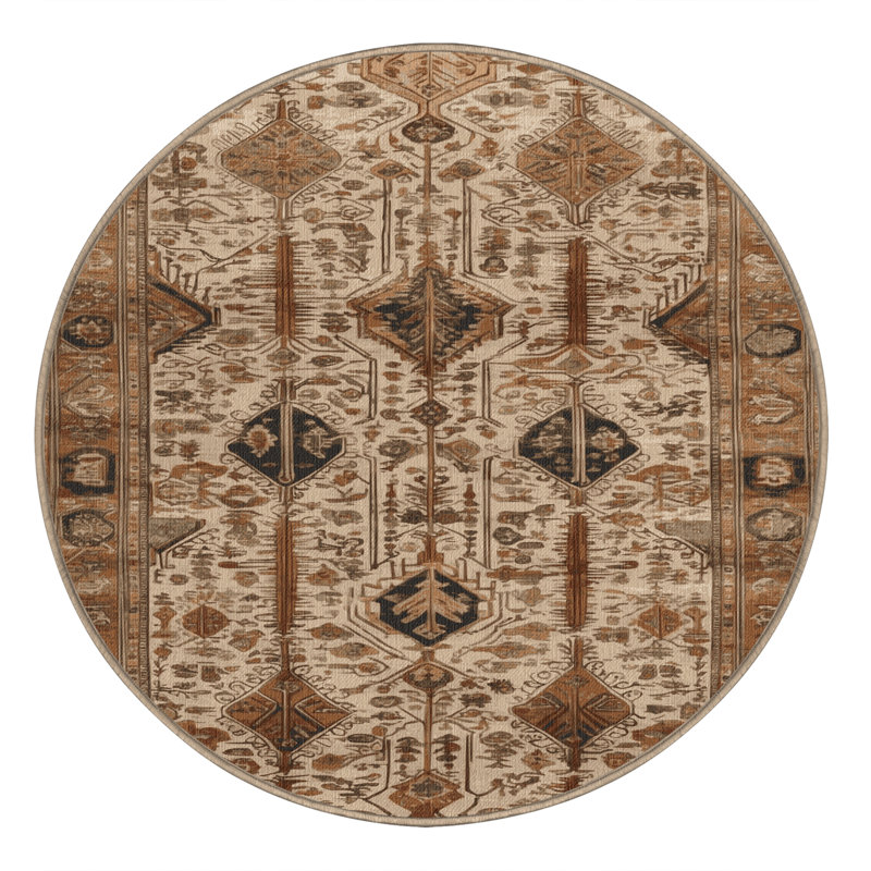 Tapis brun lavable à la machine, Rond 5 pi