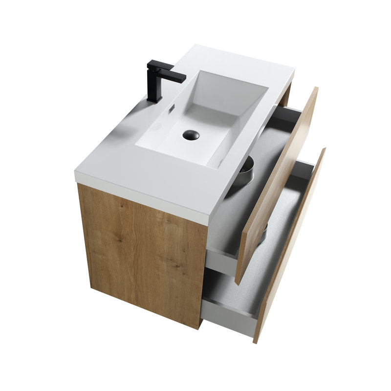 Seavy 41.7'' Single Bathroom Vanity with Acrylic Top, Oak