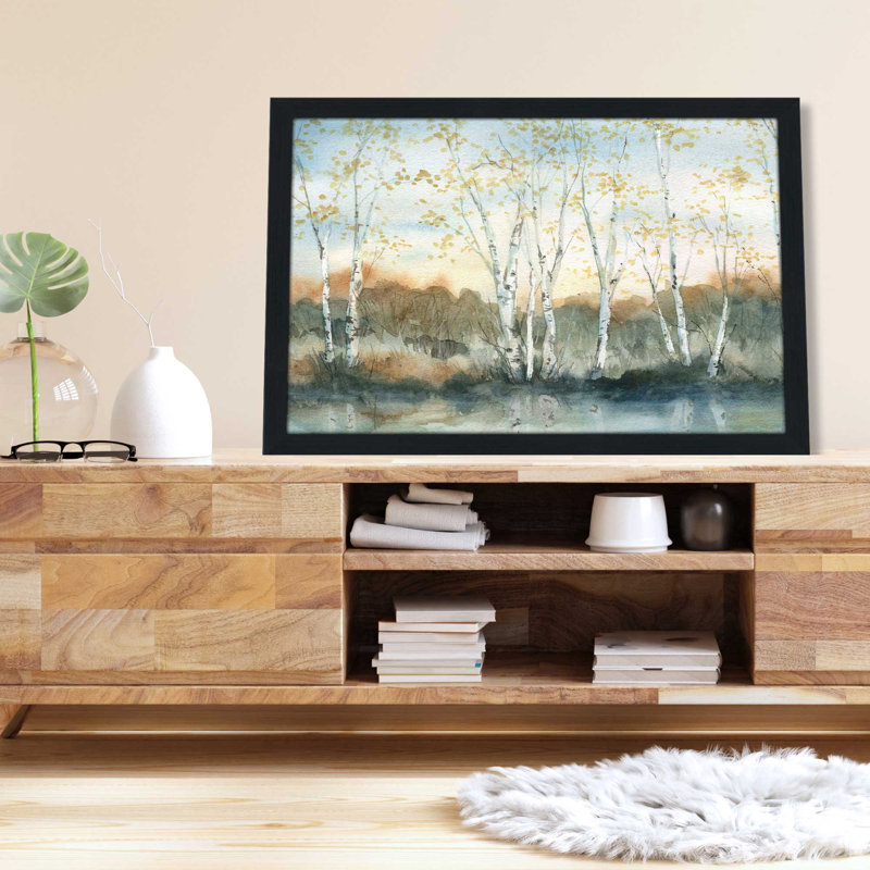 Birch Riverbank - Peinture, L 39,5 po x H 27,5 po, Encadrement brun