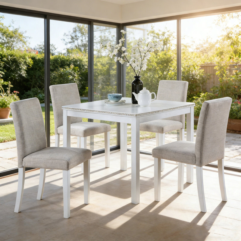 Ensemble de table 5 pièces à hauteur de comptoir avec table carrée et pieds robustes, Blanc