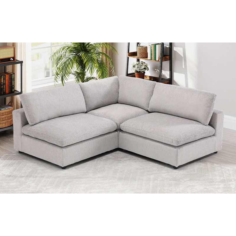 Nuccio 3-Piece Modern Minimalist Soft-Upholstered Sectional With Pillow Back
