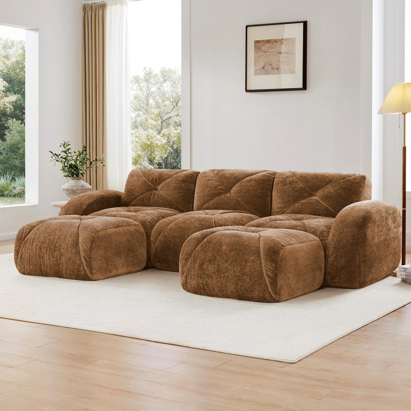 Canapés capitonnés avec canapé sans os, tissu de velours doux, conception antidérapante inférieure, éponge haute densité 32D, conception ergonomique inférieure, aucun assemblage requis, convient aux salons