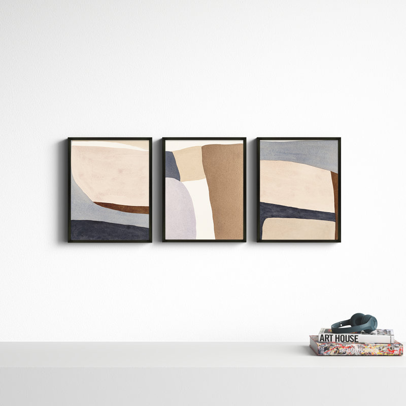 Divided By 3 In Blue by Julia Balfour, Black Framed, 20" H x 48" W x 1.25" D