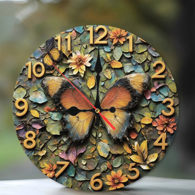 Horloge, chiffres, papillon, fleurs