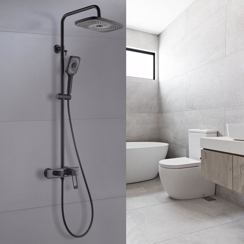 Ensemble de douche à pluie moderne 12 po, douchette à pluie, douchette à main et bec de baignoire, robinet de douche tout-en-un avec valve