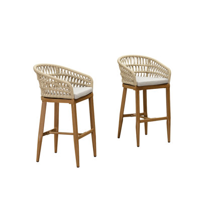 Purplr Leaf Patio Bar Stools Chair Set Of 2, Rattan And Aluminum Frame With Stain-resistant Cushion