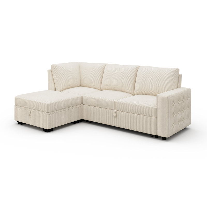 Canapé-lit modulaire Brunella, Velours côtelé beige, H 35 po x l 87 po x P 59,8 po