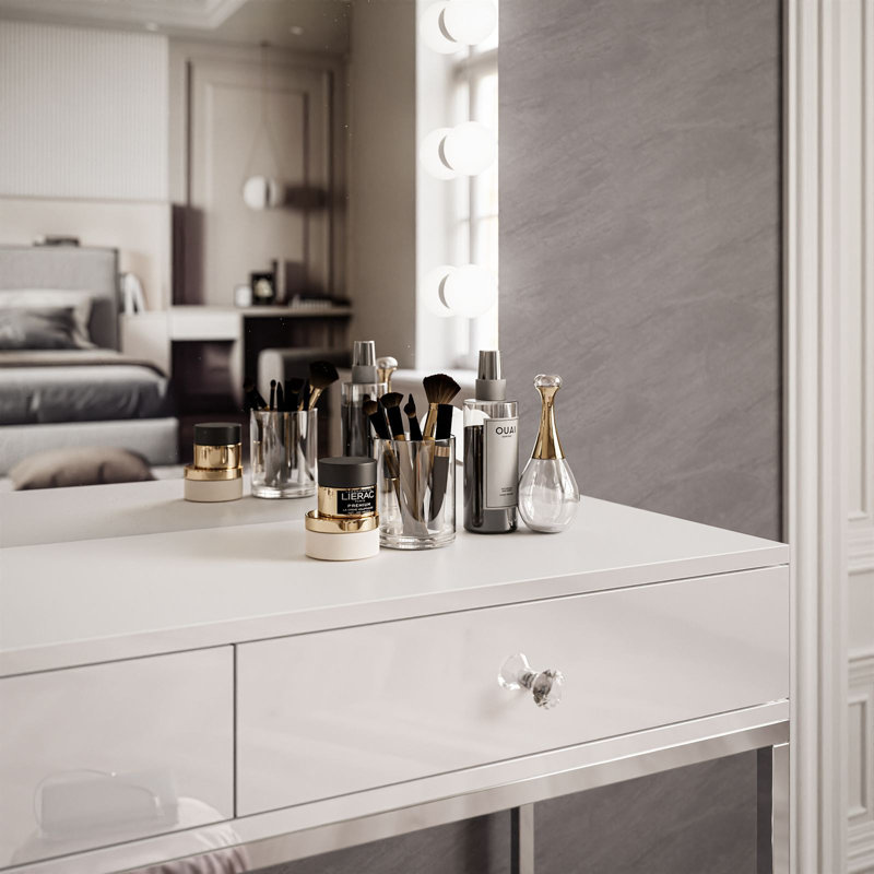 Begie Dressing Table with Mirror, Chrome/White high gloss