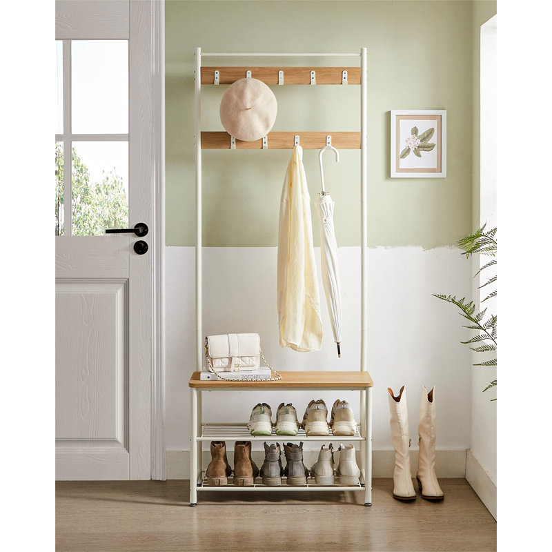 Aaditiya Hall Tree 70cm Wide with Bench and Shoe Storage, Light Brown/White