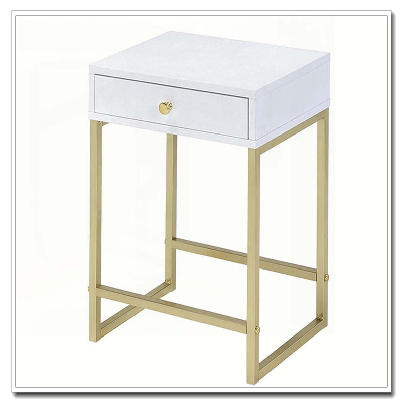 Table d'appoint à 1 tiroir blanc et laiton