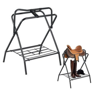 Support à selle pliable, 28 x 19 x 37,5 po, 2 ensembles de support de selle pour cheval autoportant, support de couverture de cheval portatif, support de selle en acier robuste pour selles anglaises et occidentales, rangement Tack, noir