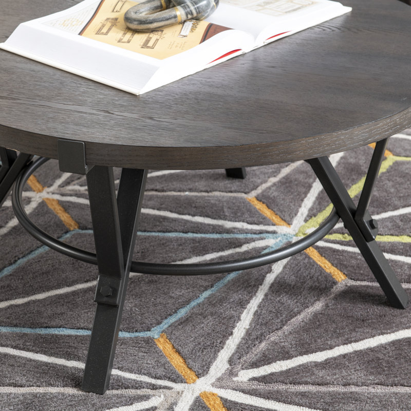 Tony 3–Piece Oak Wood Top Metal Base Living Room Table Set